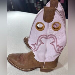 Hondo Boots Womens Brown Pink Leather Western Cowboy Square Toe Pull On USA